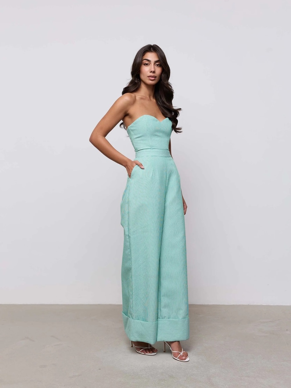 Odd Muse Strapless Mint Sweetheart Wide-Leg Jumpsuit